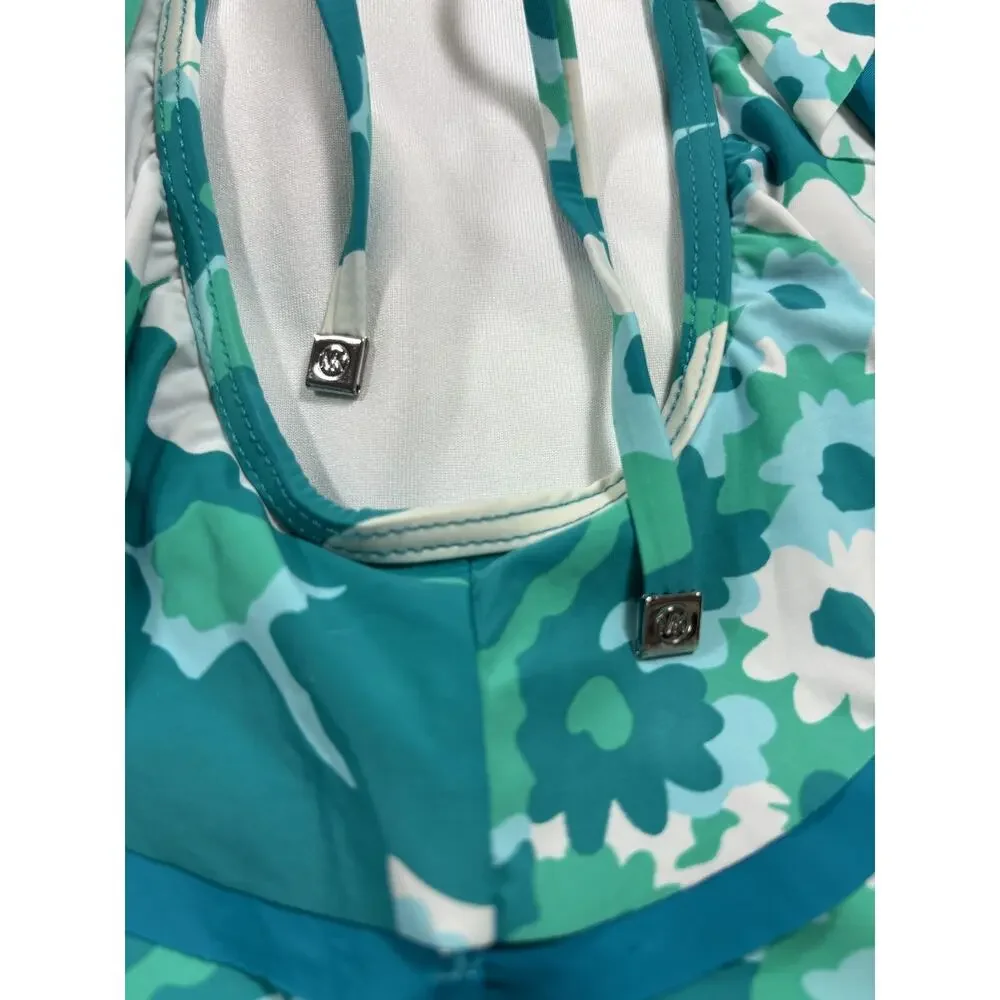 Michael Kors Swim One Piece Bathing Suit Swimsuit Teal Blue White Floral 10